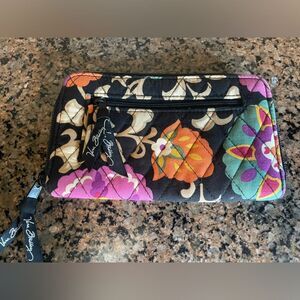 Vera Bradley Suzani Zip wristlet wallet insert pockets flowers black purple